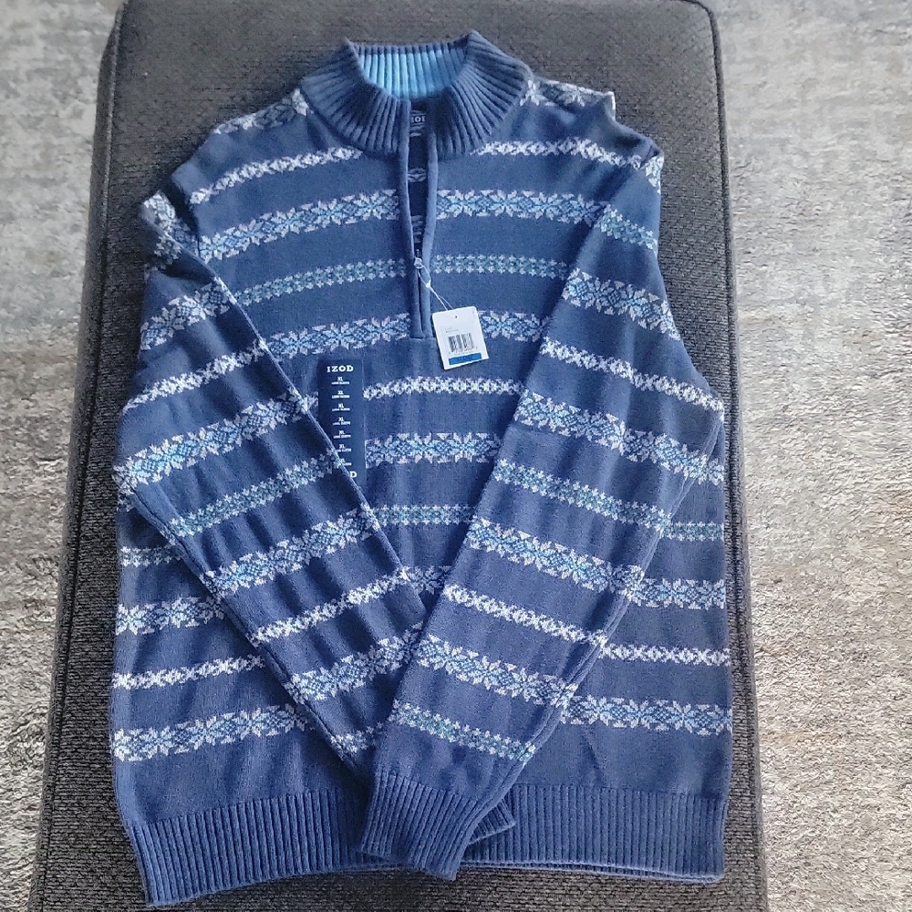 Navy Patterned Zip-Up Sweater for Men